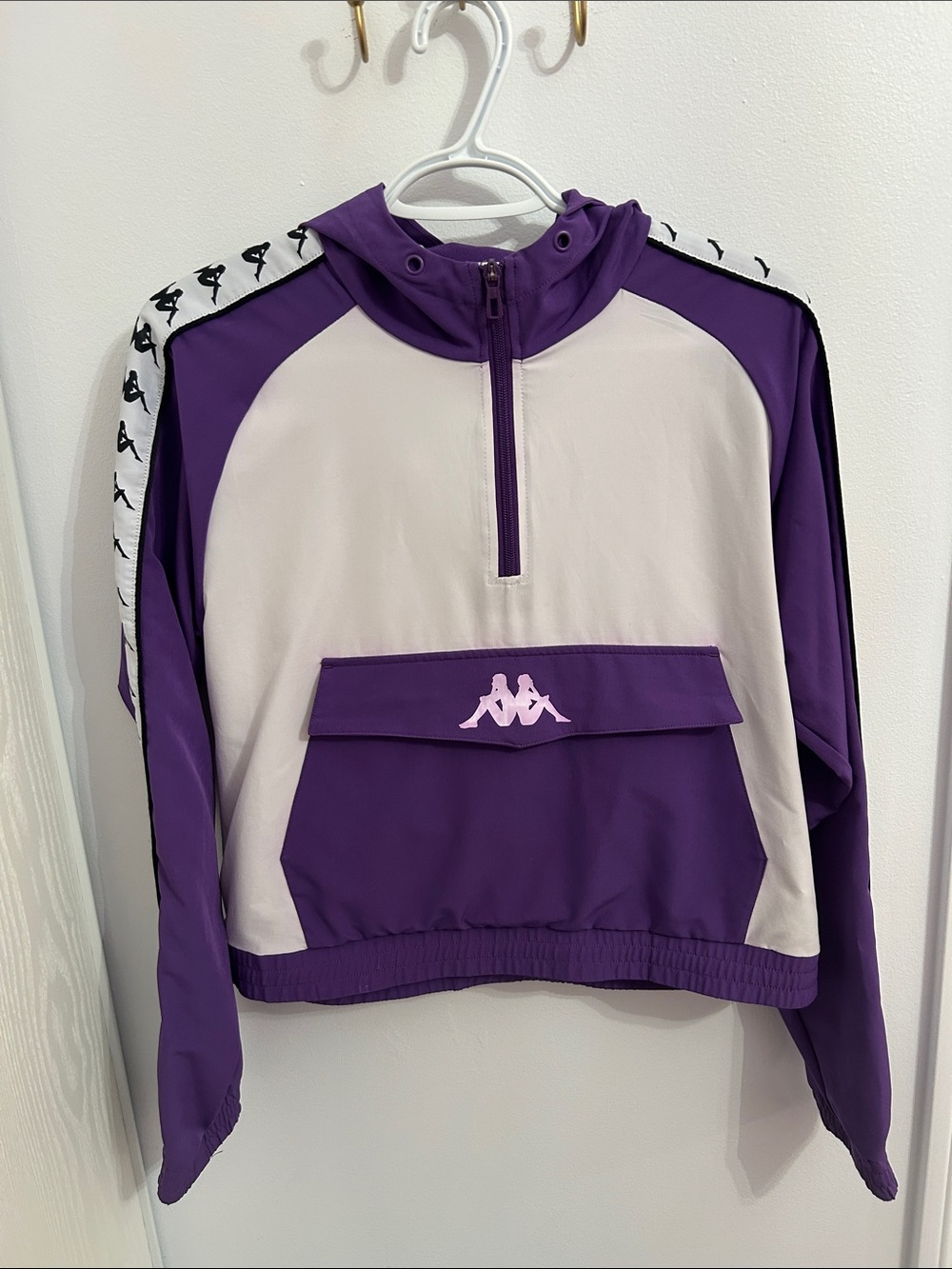 Kappa Purple & Cream Cropped Half-Zip Logo Pullover Jacket